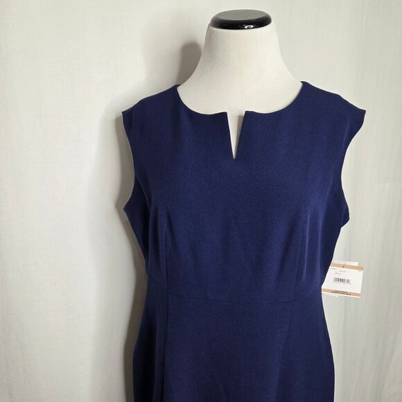 Kasper Petite Notched-Neck Sheath Dress Career Business Navy Blue NWT Size 12P - Picture 4 of 10